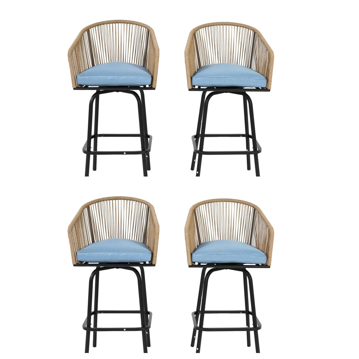 Outdoor Bar Stools Set Of 4 4 Piece Patio Bar Stools With Armrests All Weather Rattan Bar Chairs With Backrest Bar Stools