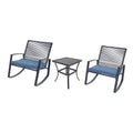 Outdoor Bistro Set With Coffee Chairs Side Table Blue Patio Conversation Set With Upholstered Cushions