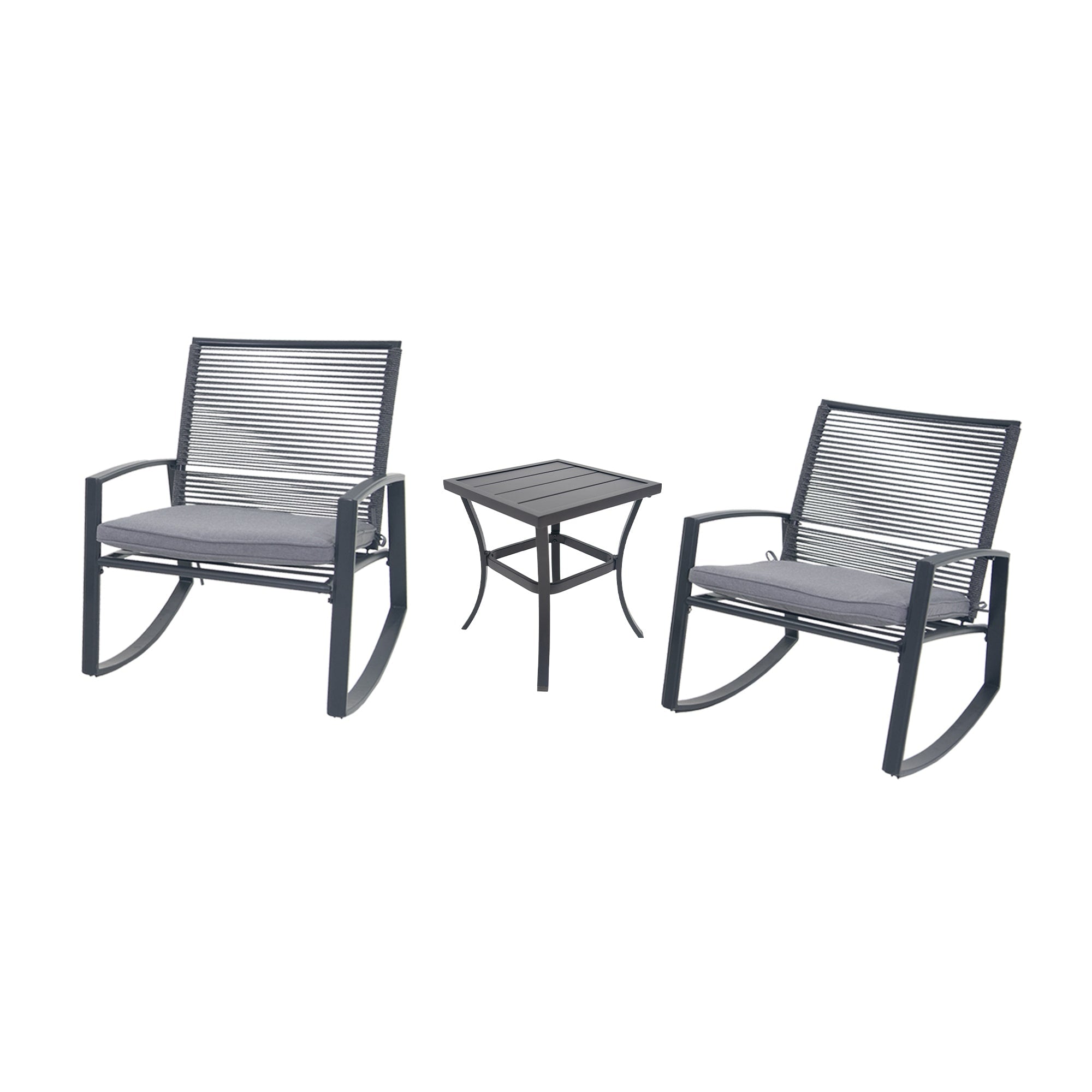 Outdoor Bistro Set With Coffee Chairs Side Table Grey Patio Conversation Set With Upholstered Cushions