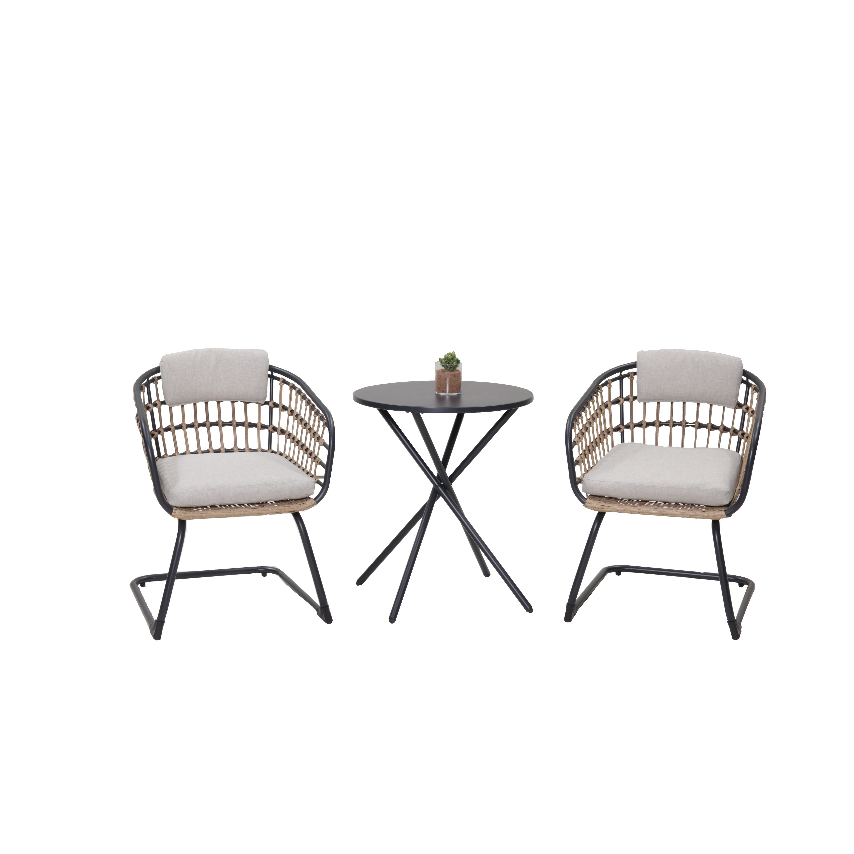 Outdoor Bistro Set With Upholstered Side Chairs Coffee Table Patio Conversation Set For Poolside Backyard