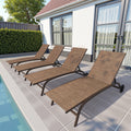 Outdoor Living Brown Beige Cart Wheel Adjustable Chaise Lounge Chair See The Details
