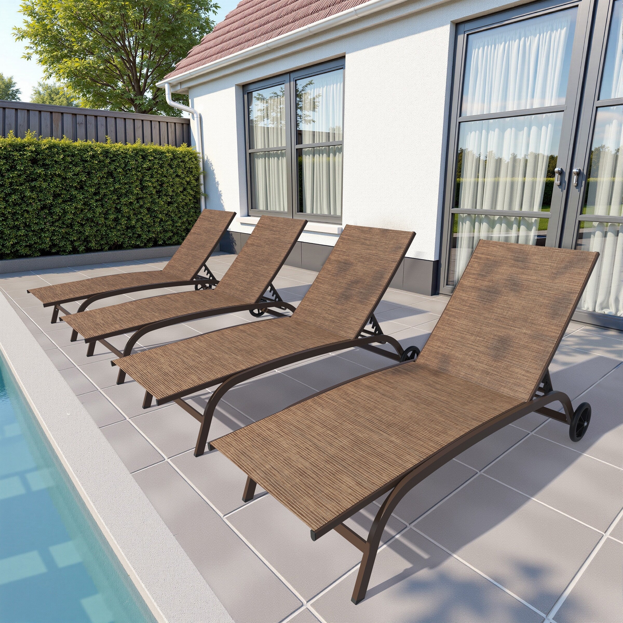 Outdoor Living Brown Beige Cart Wheel Adjustable Chaise Lounge Chair See The Details