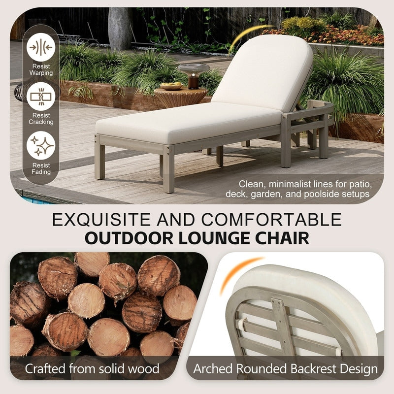 Outdoor Chaise Lounge Set Of 2 Premium Acacia Wood Recliners With Adjustable Backrest And Cushions