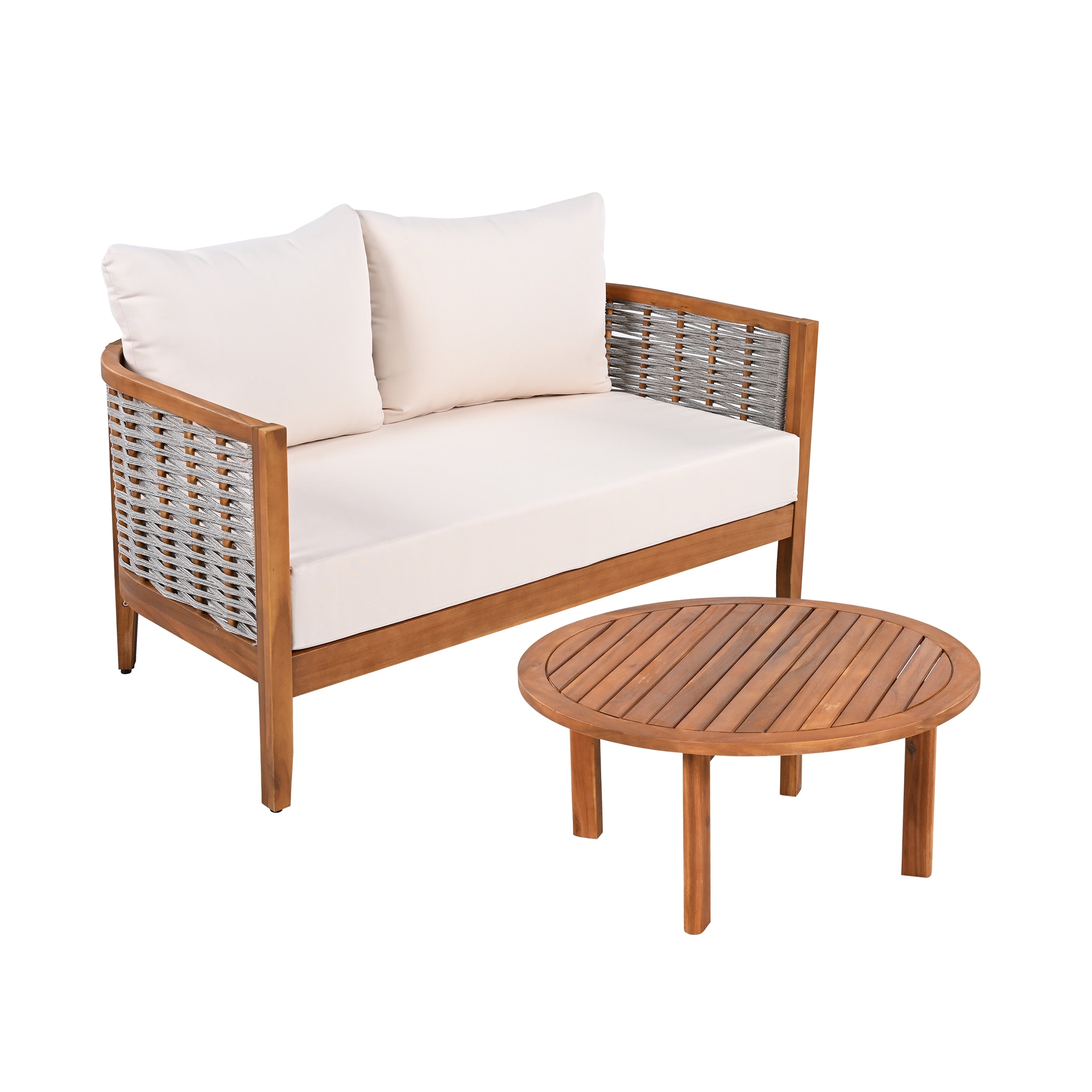 Outdoor Chat Set With Round Coffee Table Patio Conversation Set With Upholstered Loveseat For Backyard