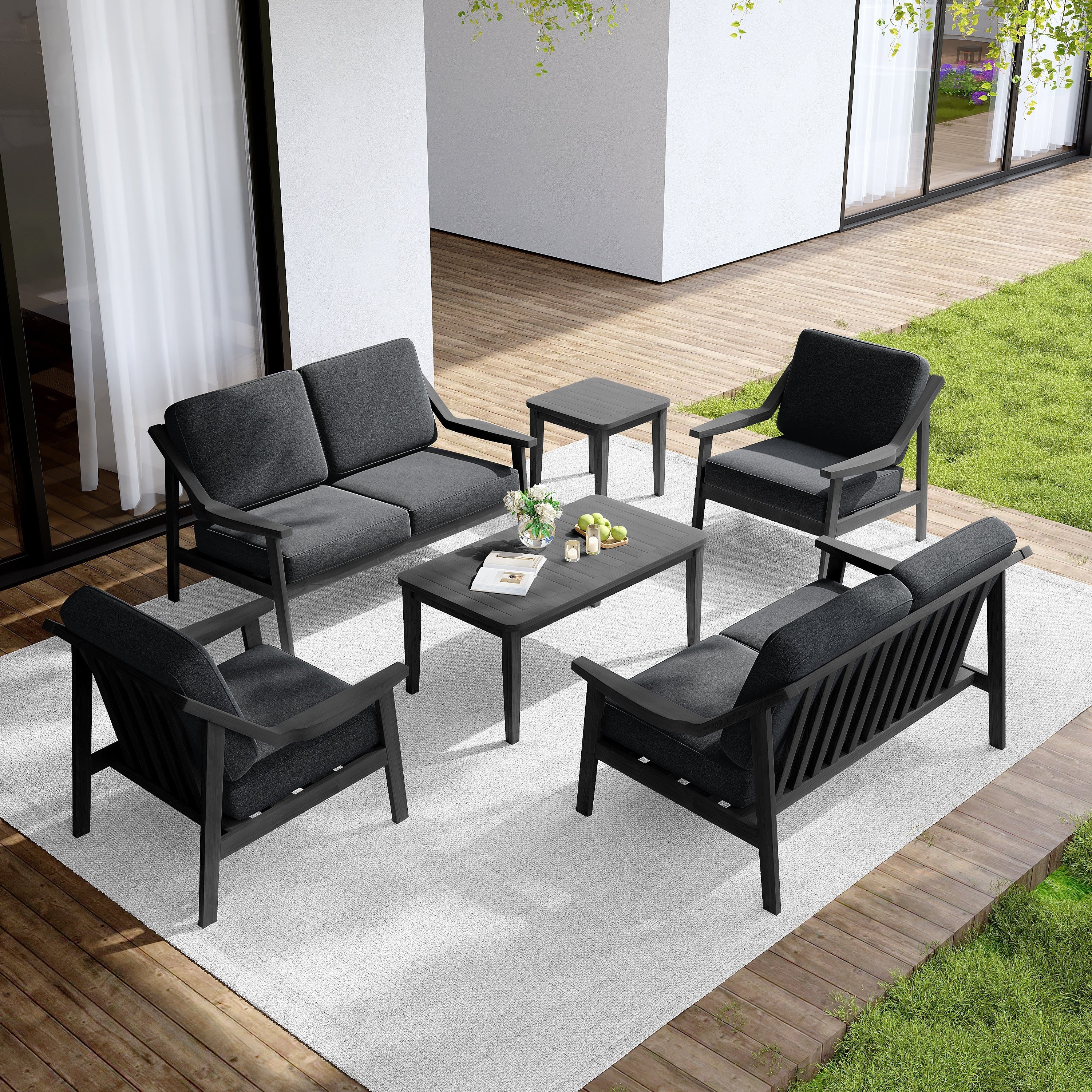 Outdoor Conversation 6 Seater Patio Chat Set With Cushions And Table
