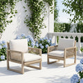 Outdoor Conversation Chair Set 2 Piece Acacia Wood Patio Single Sofa Outdoor Club Chair Rope Weave Arm Chair Weather Resistant
