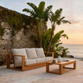 Outdoor Conversation Set 2 Piece Eucalyptus Wood 3 Seater Sofa Weather Resistant Rope Weave With Coffee Table