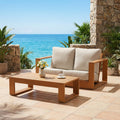 Outdoor Conversation Set 2 Piece Eucalyptus Wood Weather Resistant Rope Weave Loveseat With Coffee Table