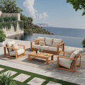 Outdoor Conversation Set 4 Piece Eucalyptus Wood 3 Seater Sofa Weather Resistant Rope Weave With Coffee Table