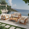 Outdoor Conversation Set 4 Piece Eucalyptus Wood Sofa Weather Resistant Rope Weave Loveseat With Coffee Table