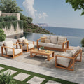 Outdoor Conversation Set 5 Piece Eucalyptus Wood 3 Seater Sofa Weather Resistant Rope Weave Loveseat With Coffee Table