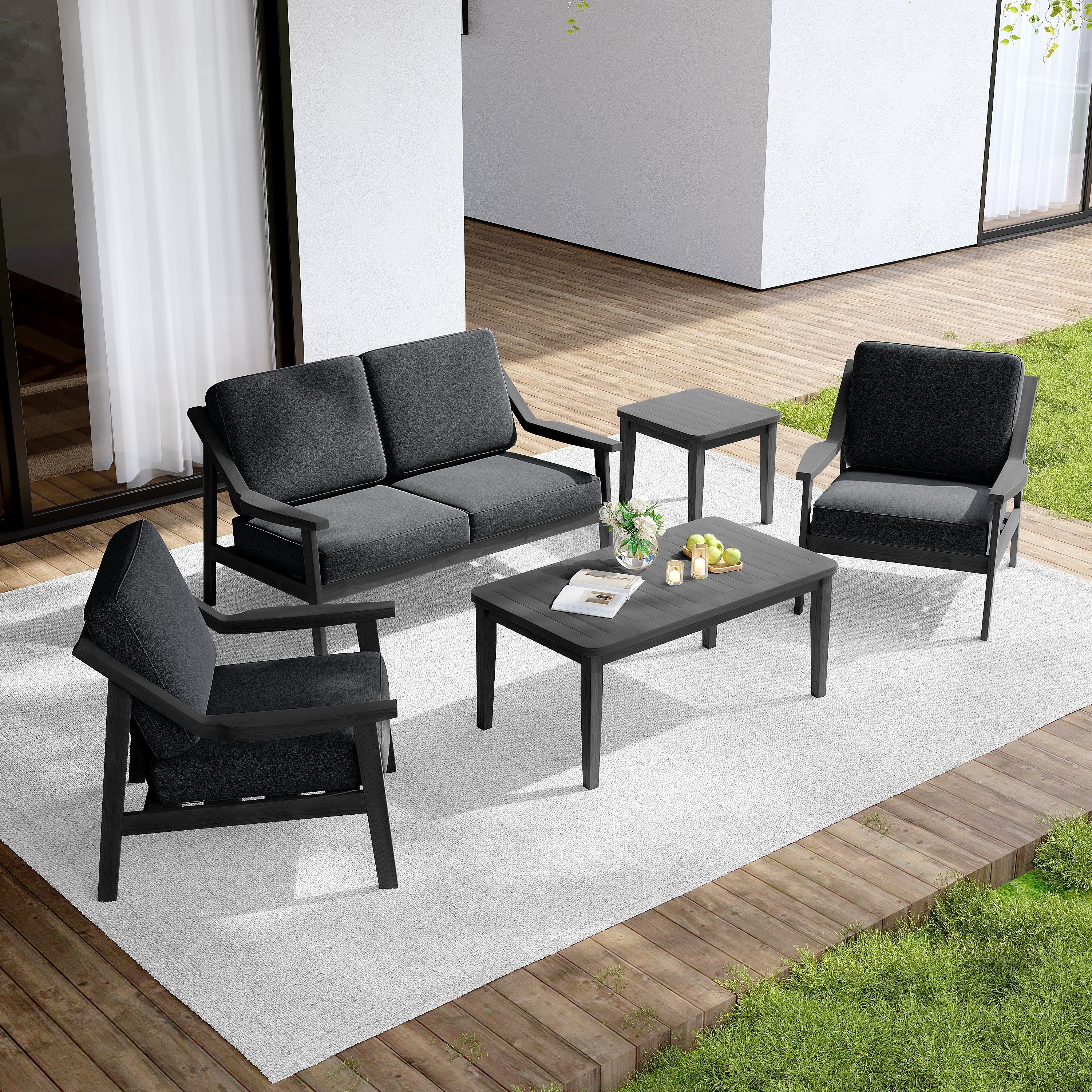 Outdoor Conversation Set Patio Cushioned Chair Loveseat With Tables