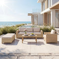 Outdoor Conversation Set Sectional Sofa 7 Piece Patio 3 Seater Modular Sofa Coffee Table Wicker Rattan Acacia Wood With Ottoman