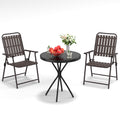 Outdoor Conversation Set With Foldable Coffee Chair Side Table Antique Brown Patio Chat Set For Poolside Backyard