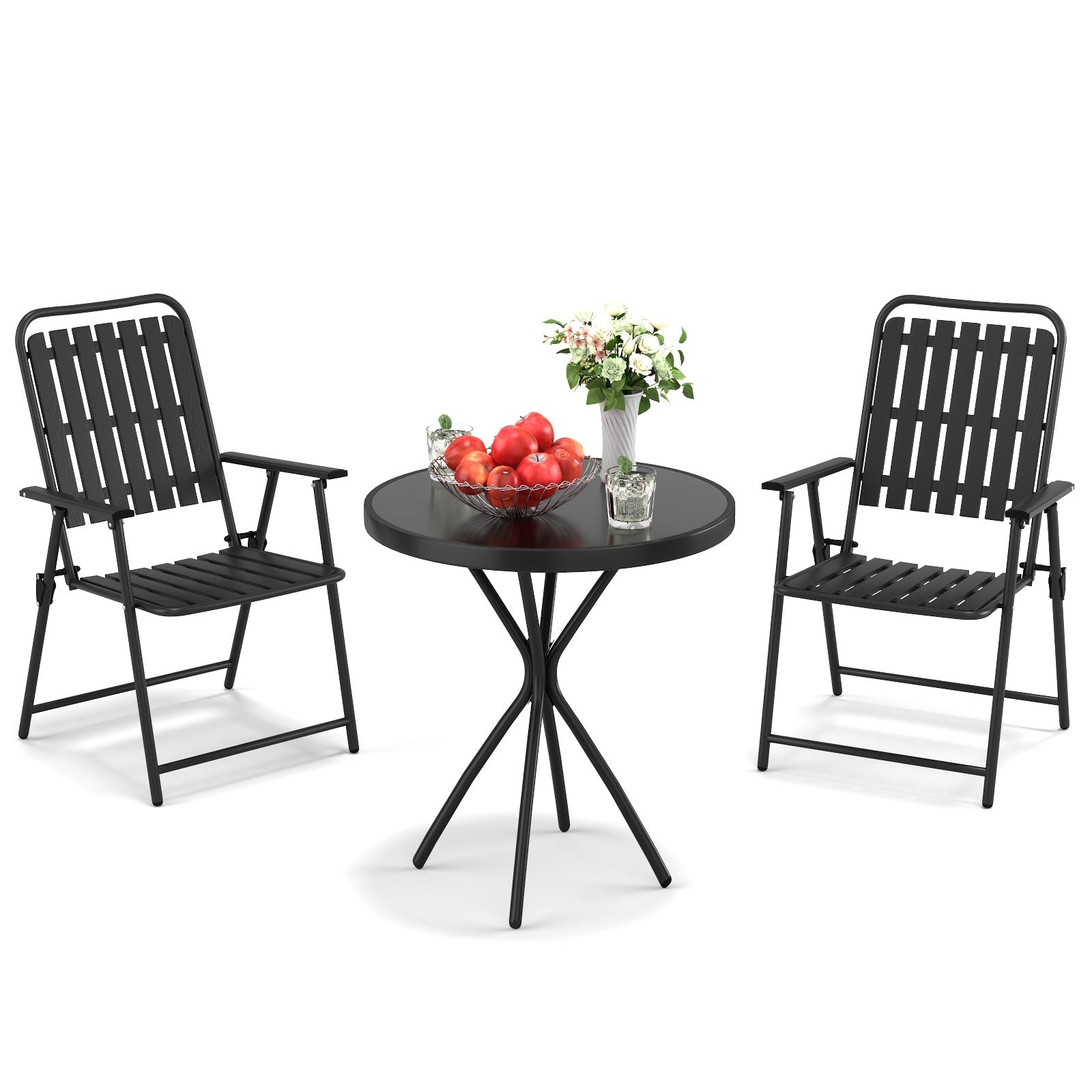 Outdoor Conversation Set With Foldable Coffee Chair Side Table Patio Chat Set For Poolside Backyard
