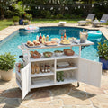 Outdoor Cooking Island Kitchen Island With Lockable Wheels White Serving Cart With Storage Cabinet And Towel Rack