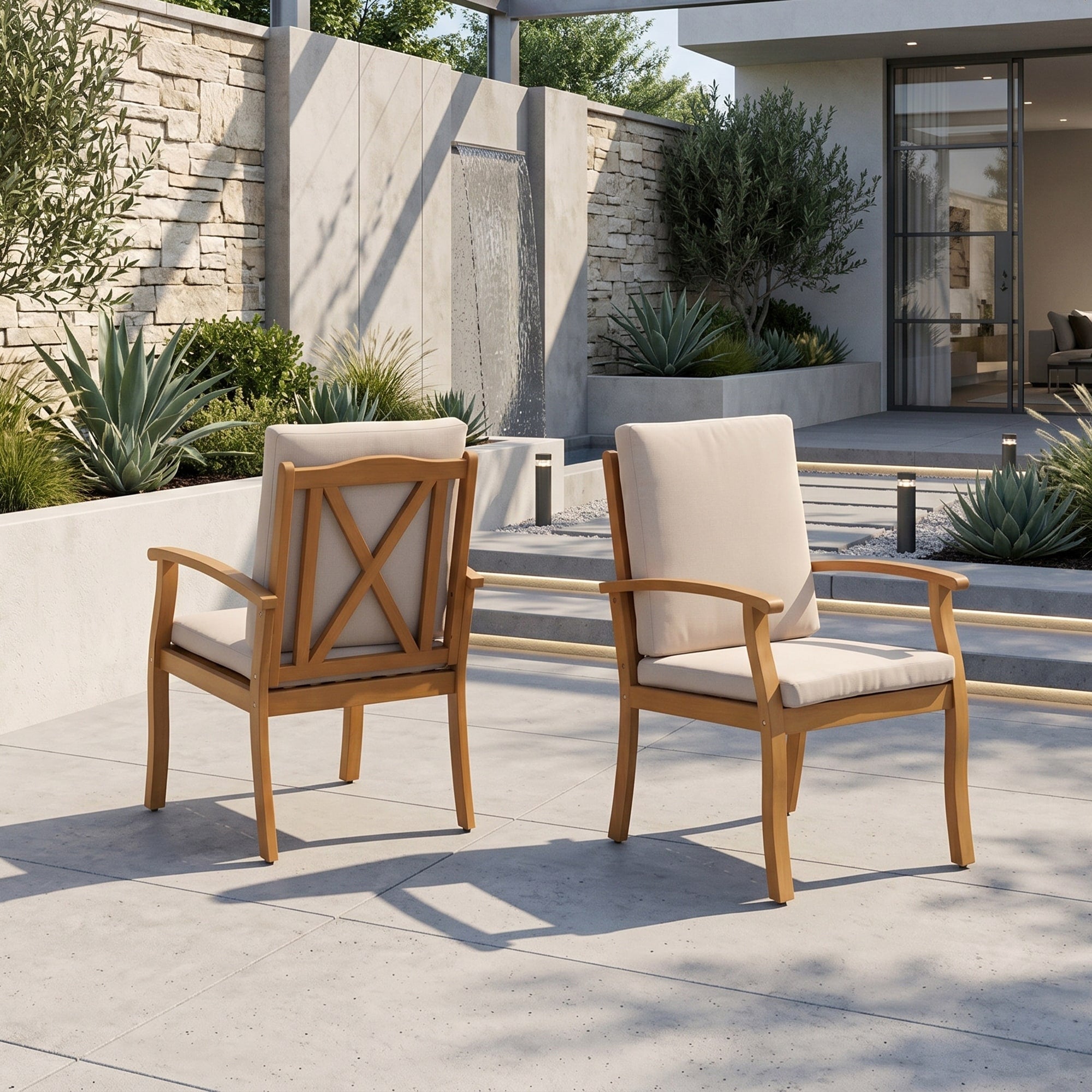 Outdoor Dining Chair Eucalyptus Wood Patio Weather Resistant Chair With Classic X Cross Back