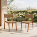Outdoor Dining Chair Set Acacia Wood Twisted Wicker Weave Stackable Armless Chair Weather Resistance
