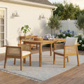 Outdoor Dining Chairs Set Of 2 Acacia Wood Patio Armchair With Natural Wickers And Cream Washable Cushion