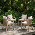 Outdoor Dining Chairs In Solid Acacia Wood Armchairs Rope Weaving Weather Resistant U Shaped Backrest