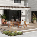 Outdoor Dining Set 7 Piece Acacia Wood Patio Arm Chair With Breathable Textilene Fabric And Table With Umbrella Hole