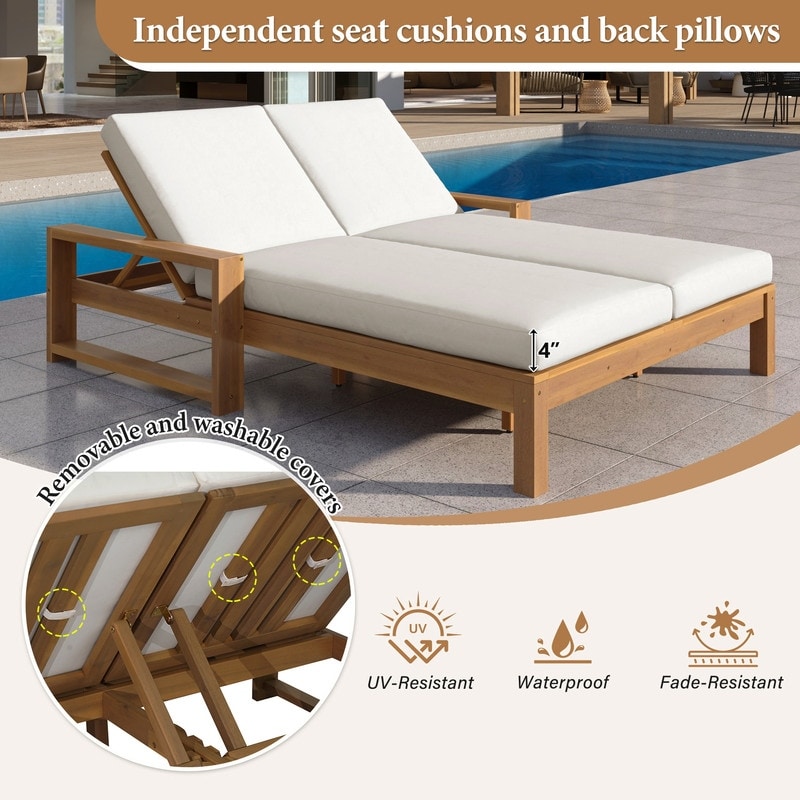 Outdoor Double Lounge Chair With Adjustable Backrest For Relaxing Patio Experience