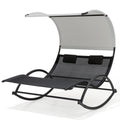 Outdoor Double Chaise Lounge Chair Rocking Bed With Sun Shade Wheels 54.5 67.3 65.7 Inches