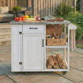 Outdoor Fir Wood Kitchen Island Prep Station With Stainless Top Ample Storage Space Towel And Spice Racks