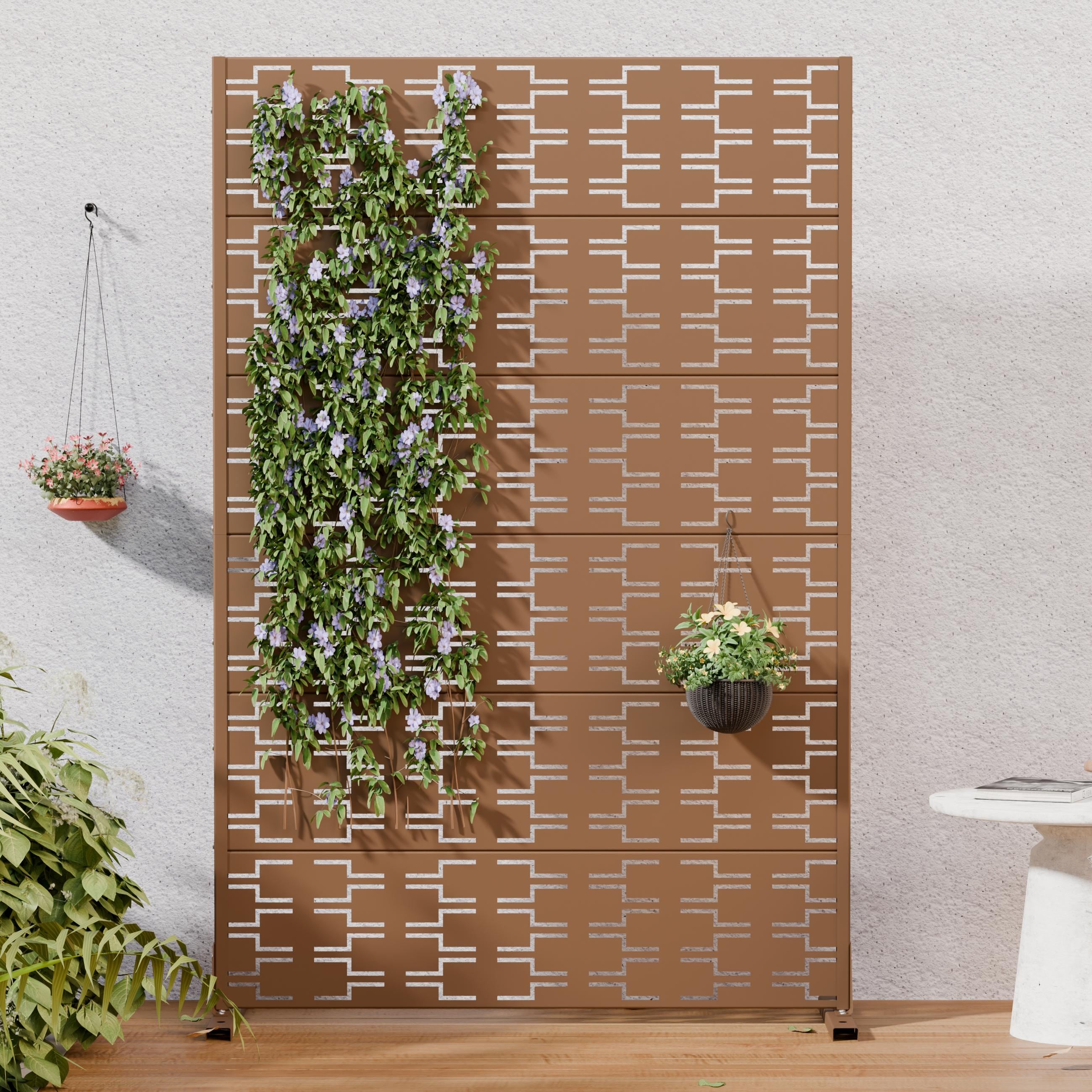 Outdoor Freestanding Metal Privacy Screen Decorative Garden Fence Panel With Cutout Trellis Design 72 H X 47 W