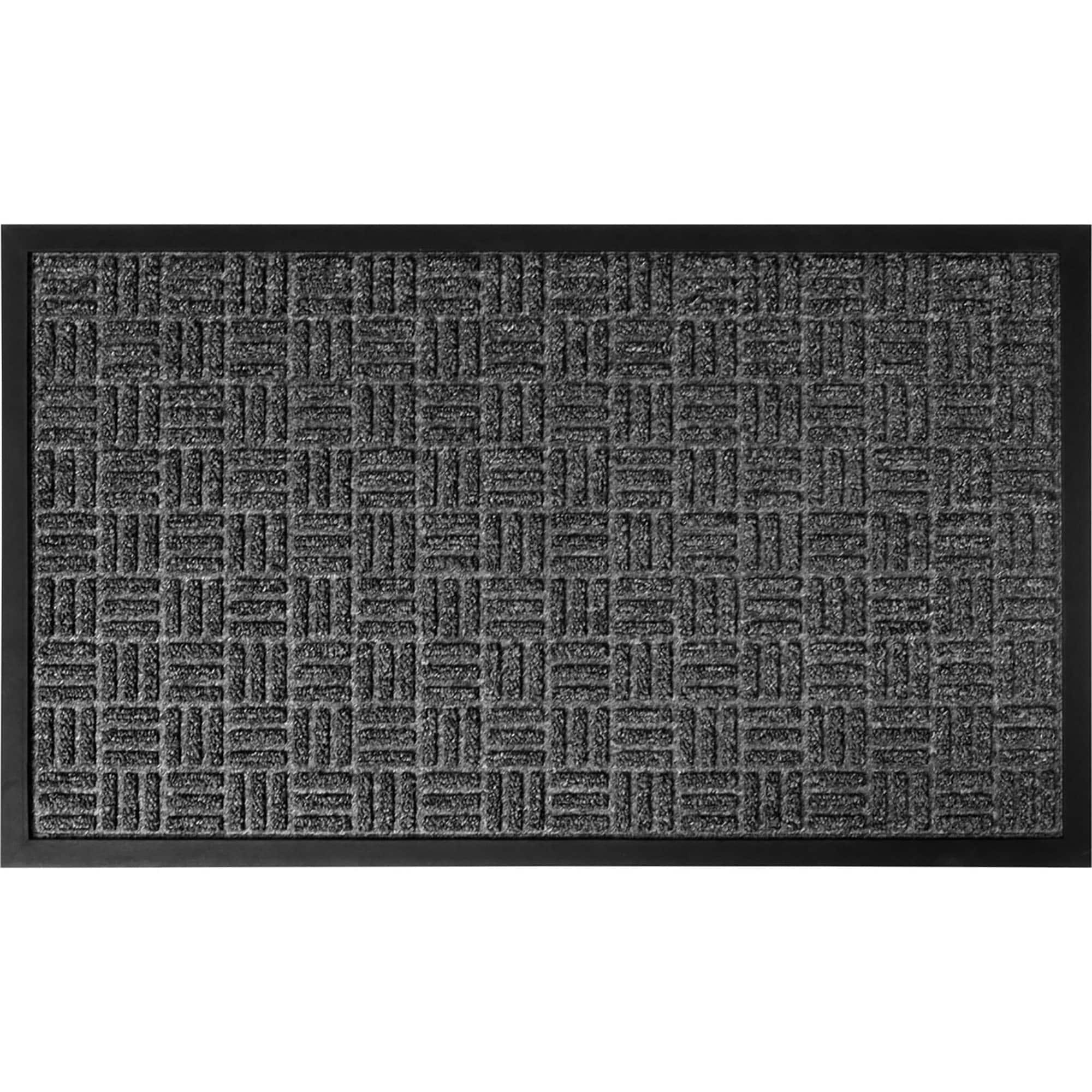 Evideco Outdoor Front Door Mat Checkerboard Yvan Polypropylene Rubber Rug 24X16 Inch Grey