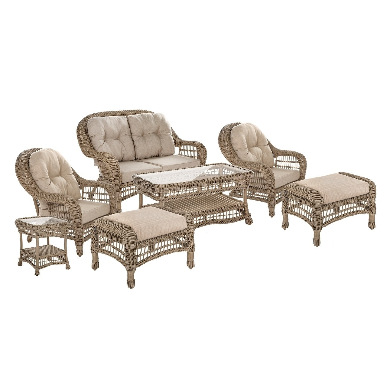 Outdoor Garden 7 Pc Conversation Set With Ottomans