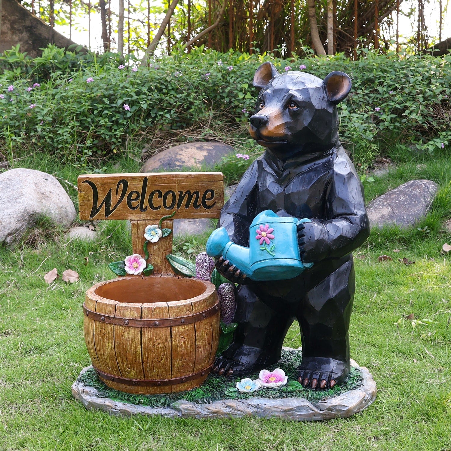 Outdoor Garden Sculpture Bear Flower Pot Planter Unique Yard Statue Decoration Interesting Law Outdoor Ornament