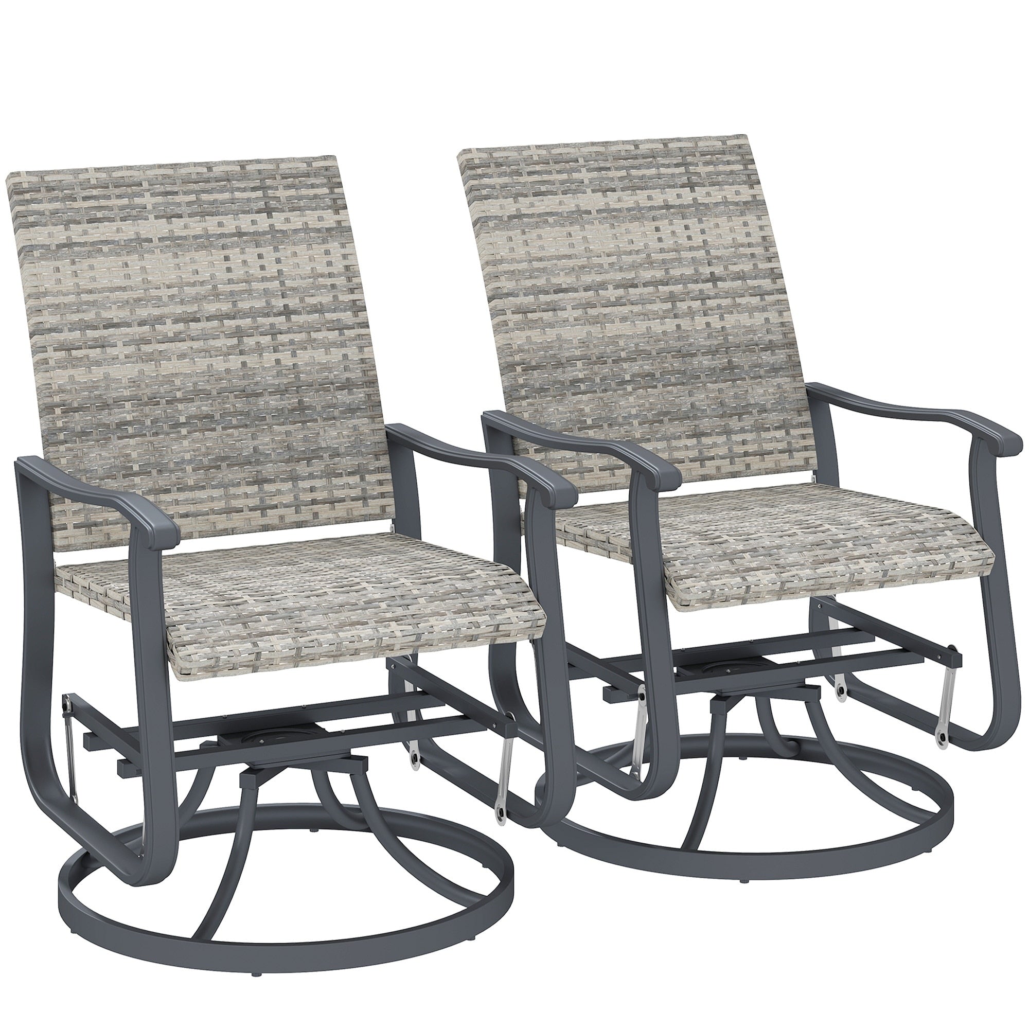 Outdoor Glider Chair Set Of 2 Wicker Rattan Swivel Patio Glider With Steel Frame High Back Yellow