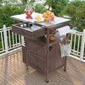 Outdoor Grill Cart Rolling Kitchen Cart With Drop Leaf Brown Patio Storage Cabinet Withtowel Rack Lockable Wheels