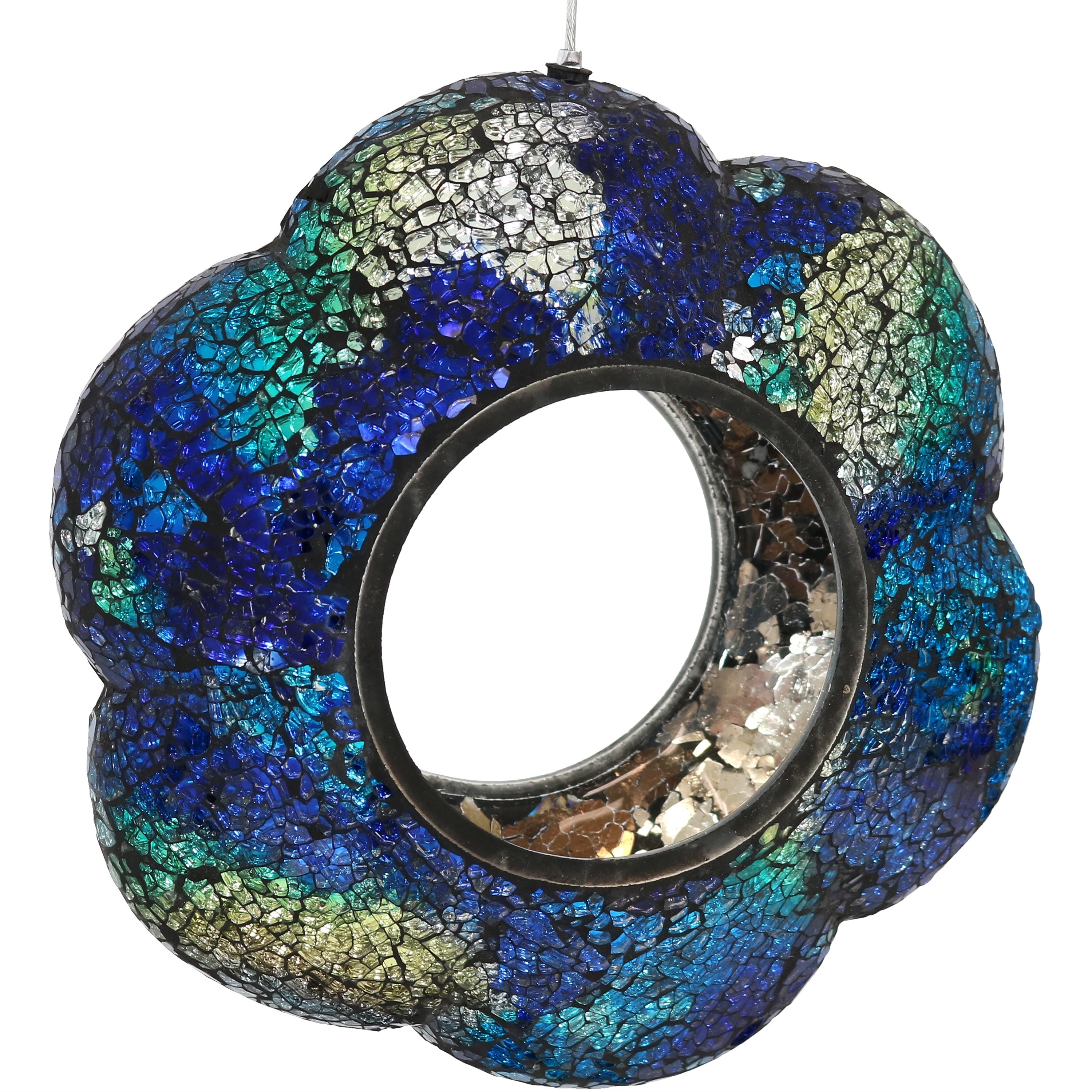 Sunnydaze Indigo Glass Flower Fly Through Hanging Outdoor Bird Feeder 9 Inch