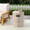 Outdoor Indoor Lightweight Concrete Side Table With Side Handles Travertine Finish 20.41
