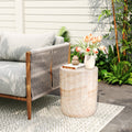 Outdoor Indoor Lightweight Concrete Side Table Cylinder Travertine Finish Accent Table 18.47