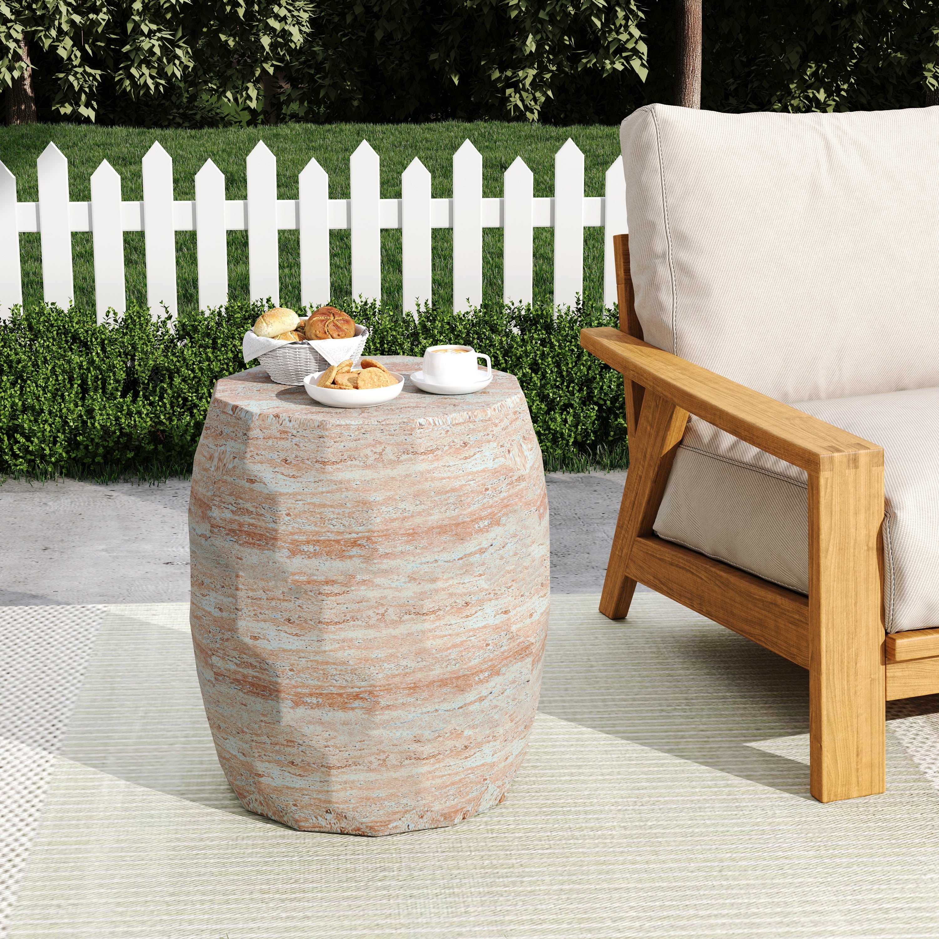 Outdoor Indoor Lightweight Concrete Side Table Travertine Finish 17.77
