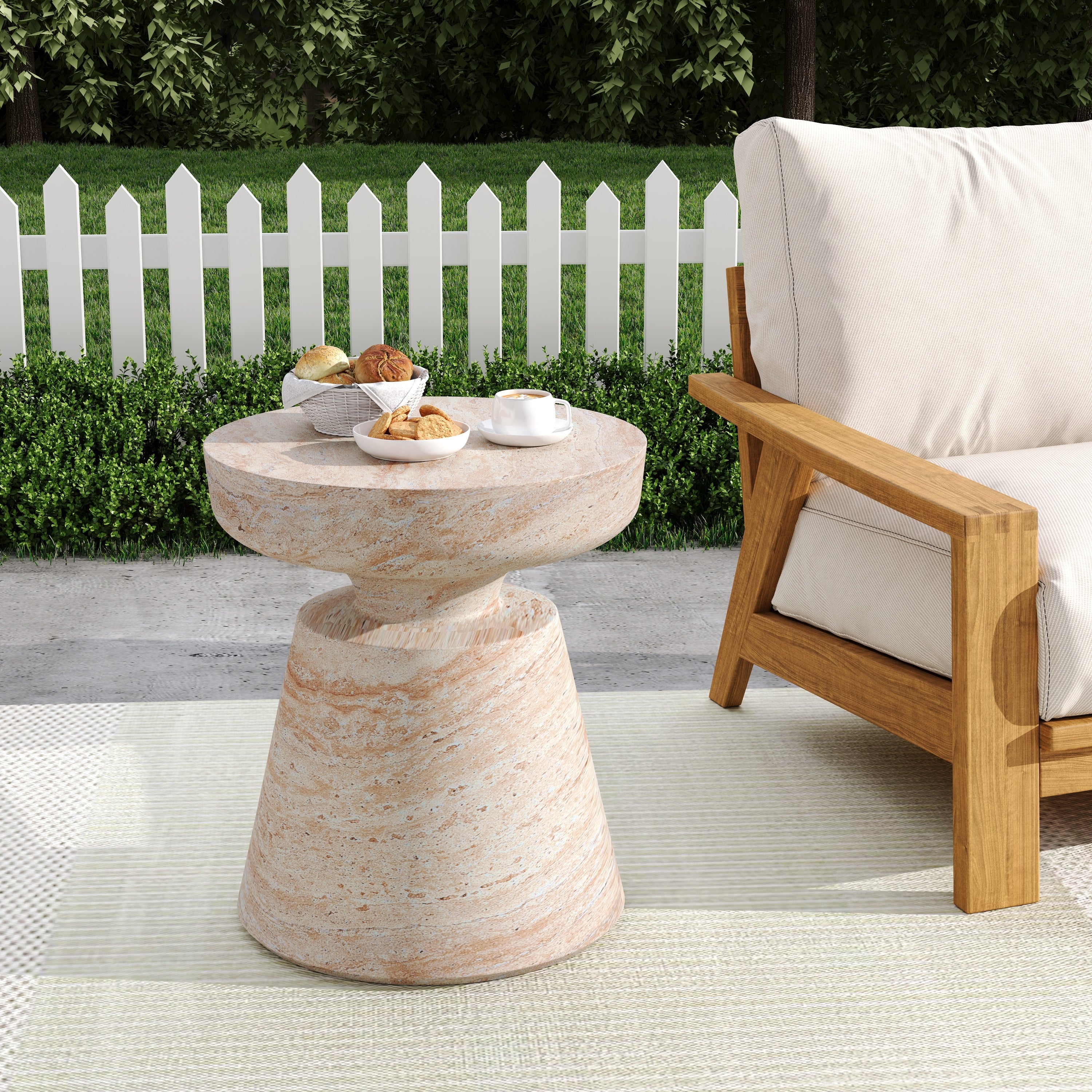 Outdoor Indoor Lightweight Concrete Side Table Travertine Finish 20.72