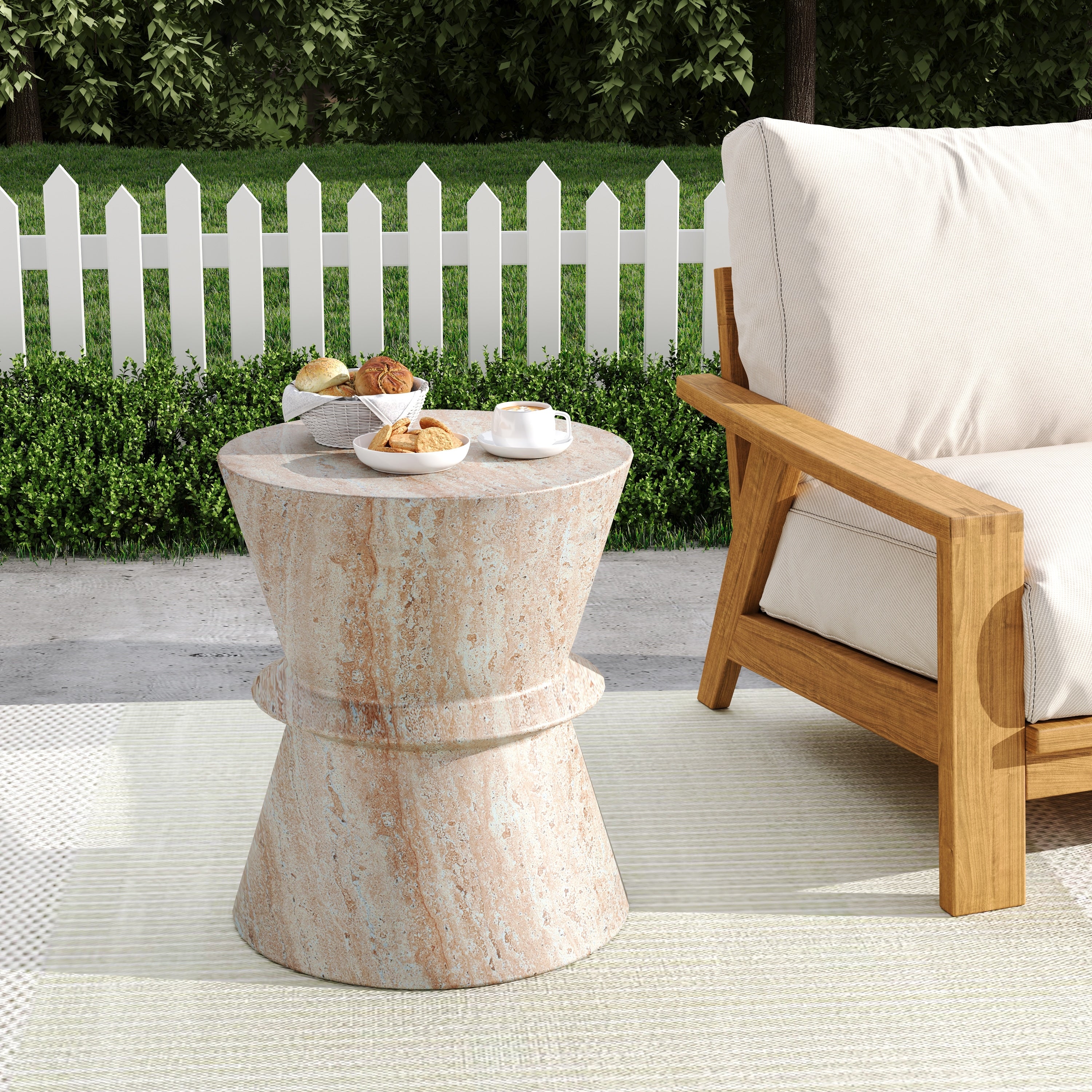Outdoor Indoor Lightweight Concrete Side Table Travertine Finish 19.27