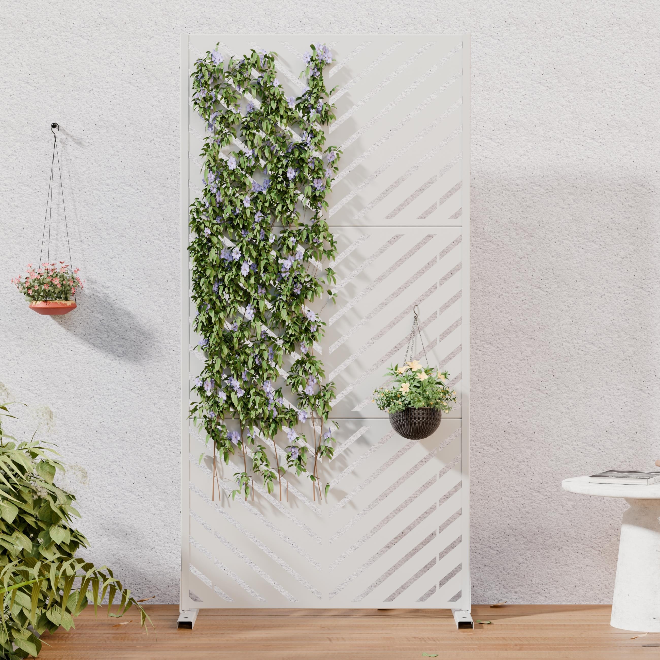 Outdoor Indoor Privacy Screen Freestanding Metal Privacy Fence With Stand Decorative V Shaped Cutout Privacy Panel
