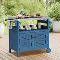Outdoor Kitchen Cart With Stainless Steel Top Hdpe Patio Serving Cart With Storage