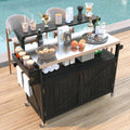 Outdoor Kitchen Island Solid Wood Grill Cart Stainless Steel Top Adjustable Shelves
