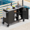 Outdoor Kitchen Island With 304 Stainless Steel Sink Locking Wheels
