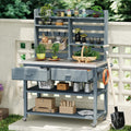 Outdoor Kitchen Island With Adjustable Hutch Storage Lockable Wheels