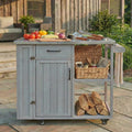 Outdoor Kitchen Island With Stainless Steel Top Storage Lockable Wheels