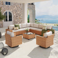 Outdoor L Shaped Conversation Set Sectional Sofa 10 Piece Swivel Chair With Cushions Coffee Table Pe Wicker Rattan