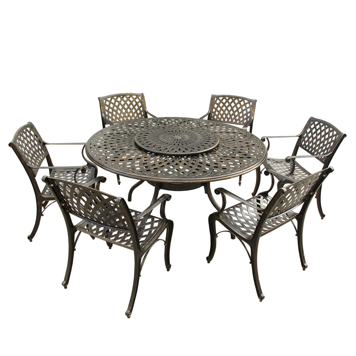 Goodland Outdoor Lattice 59 In. Round Dining Set With Lazy Susan And Six Chairs By Havenside Home
