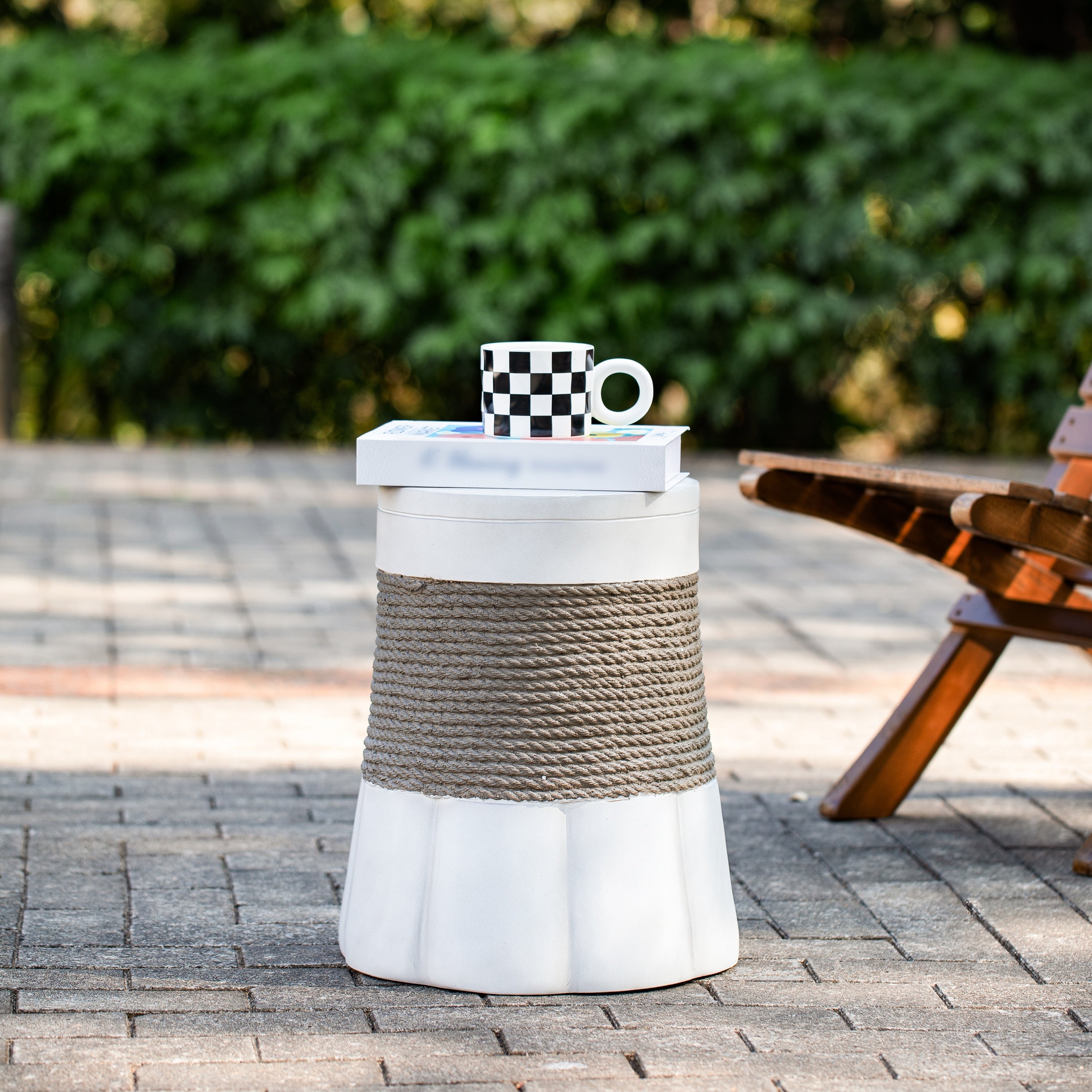 Outdoor Light Gray Brown Retro Woven Rope Fan Base Mgo Side Table End Table For Home Office Living Room Outdoor