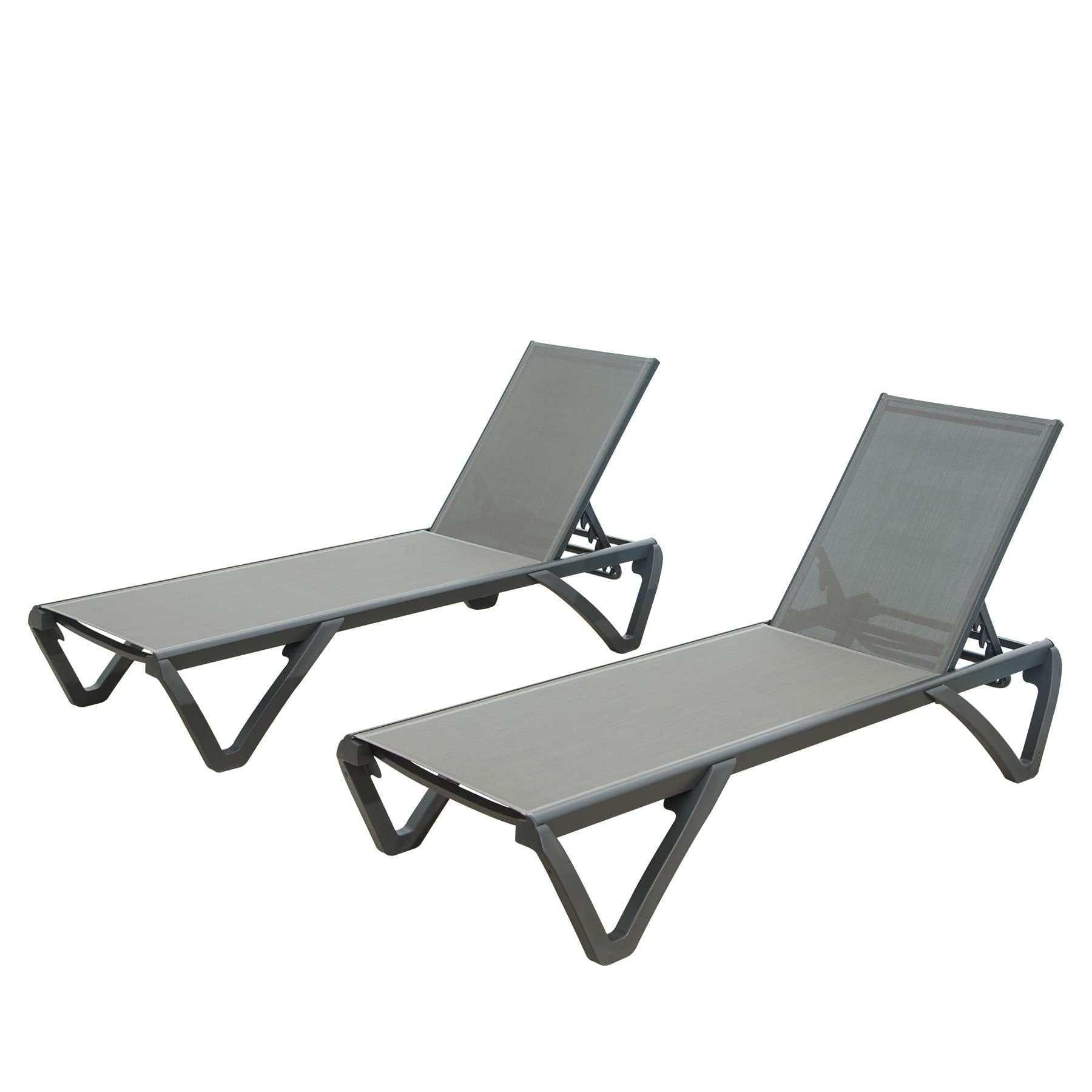 Outdoor Lounge Chair 2 Pieces Aluminum Plastic Chaise Lounge With 5 Position Adjustable Backrest And Wheels All Weather Chair